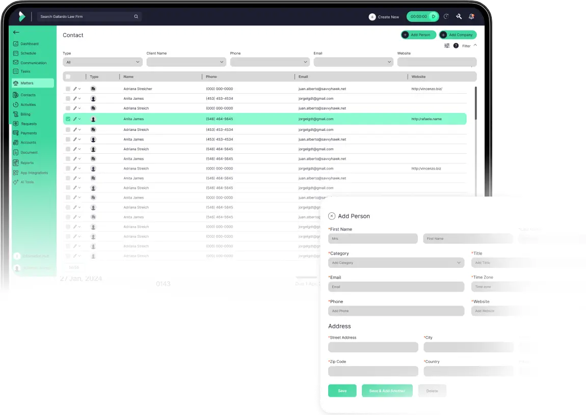Contact management application user interface