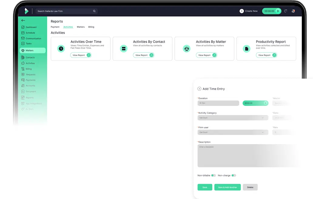 Time tracking and billing application user interface